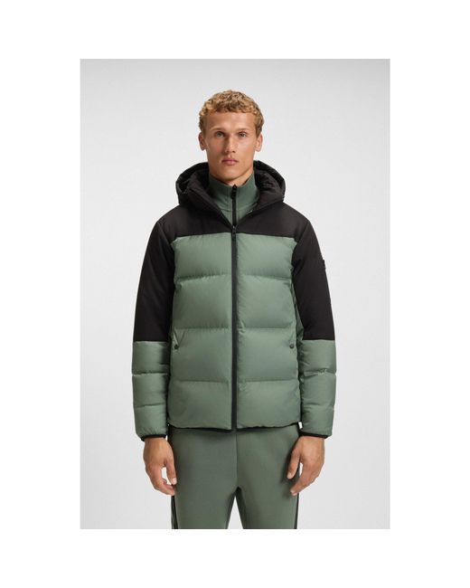 Boss Green Water-Repellent Jacket With Down Filling And Detachable Hood for men