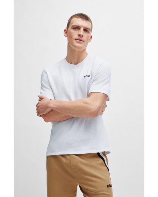 Boss Pyjama-Shirt aus Baumwoll-Mix mit Logo-Stickerei in White für Herren