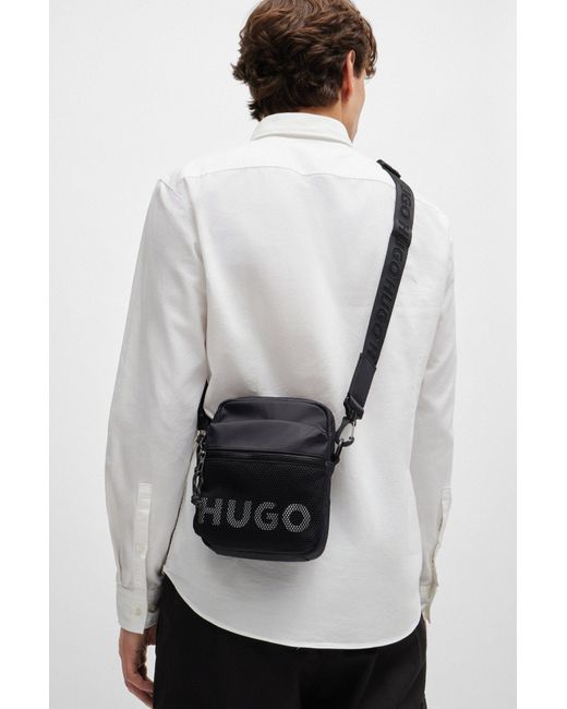 HUGO Black Reporter Bag With Contrast Logo And Mesh Overlay for men