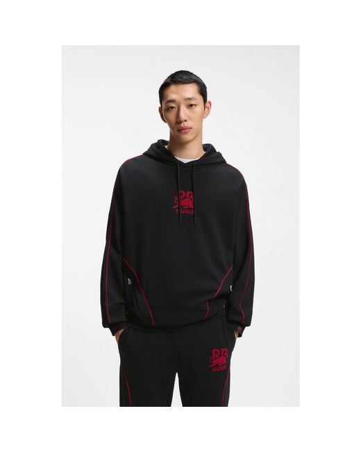 HUGO Black X Rb Stretch-Cotton Hoodie With Bull Motif for men
