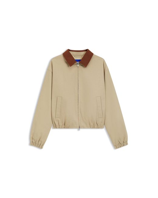 HUGO Blue Stretch-Cotton Jacket With Contrast Corduroy Collar