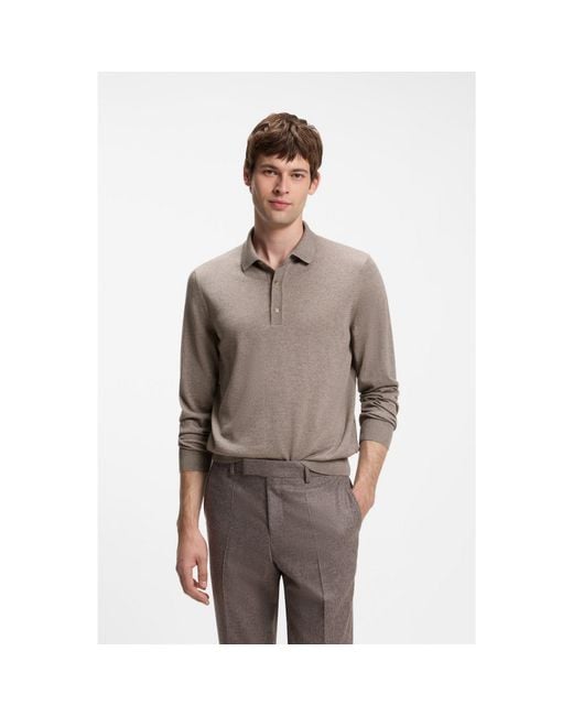 Boss Brown Merino-Wool Polo Sweater for men