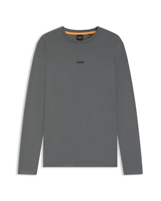 T-Shirt En Coton Stretch À Manches Longues Et Logo Imprimé Boss pour homme en coloris Gray