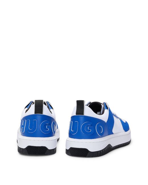 HUGO Blue Mixed-material Lace-up Trainers With Branded Backtab