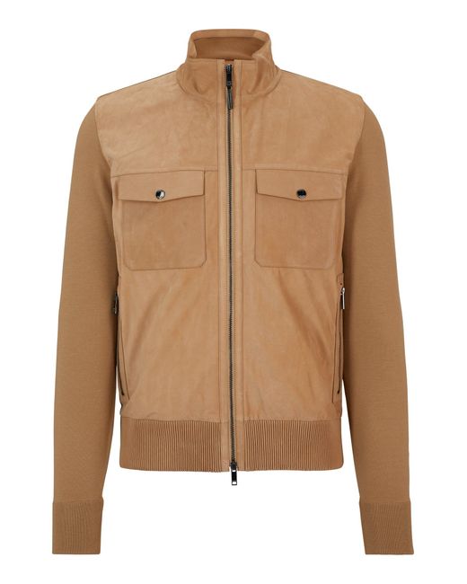 Boss Natural Nappa-leather Regular-fit Jacket With Wool Trims for men