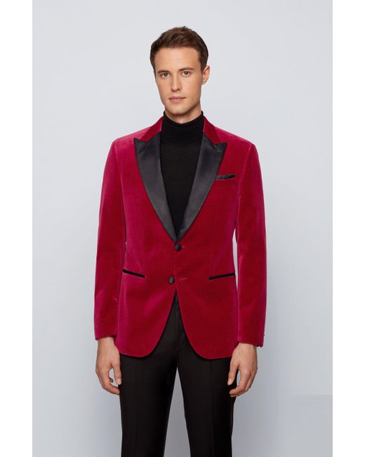 BOSS by HUGO BOSS Slim-fit Tuxedo Jacket In Velvet With Silk Trims in Red  for Men | Lyst