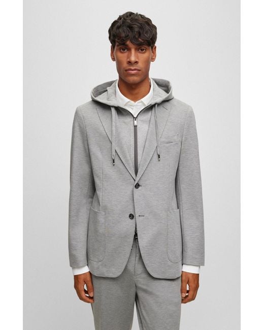 Boss Gray Slim-fit Jacket With Zip-up Hooded Inner for men