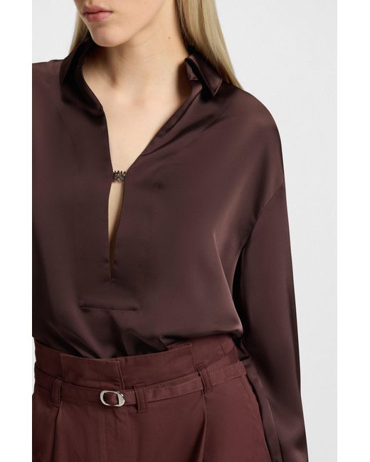 HUGO Purple Relaxed-Fit Top Aus Satin Mit Stack-Logo An Der Blende