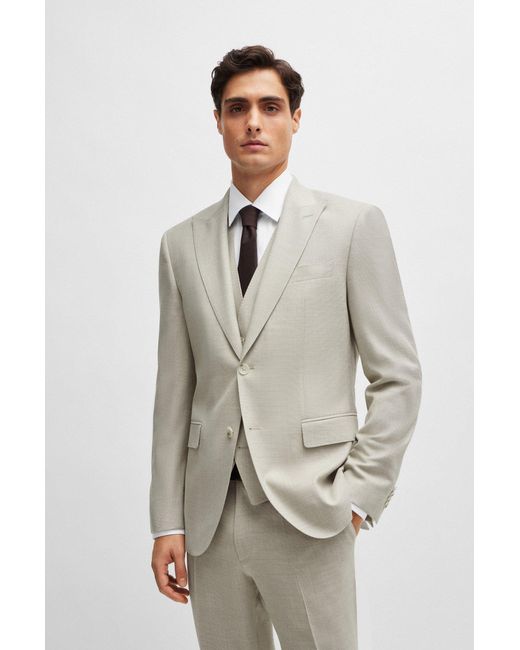 Boss Natural Regular-fit Suit In Wool-blend Hopsack for men