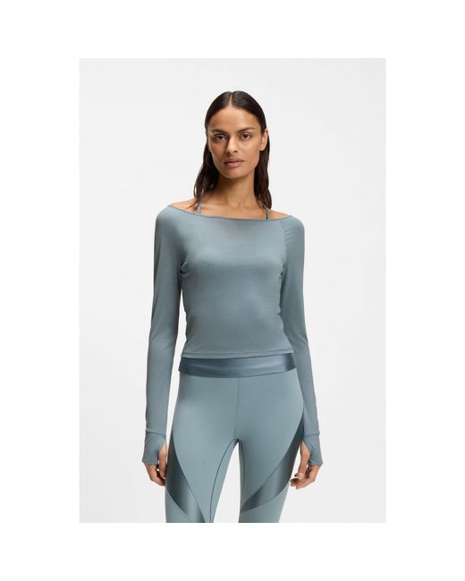 Boss Blue Active Burnout-Fabric Top With Shiny Underlayer