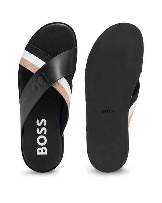 BOSS Darrel Leather Strap Slide Sandals in Black for Men  display picture 1