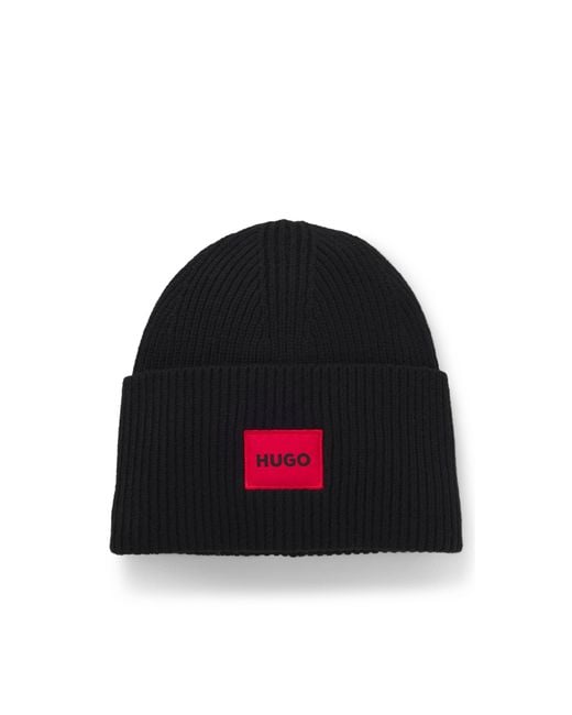 HUGO Black All-Gender Logo Beanie Hat