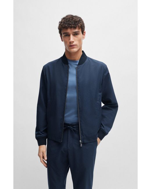 Boss Blue Slim-fit Jacket In Wrinkle-resistant Mesh for men