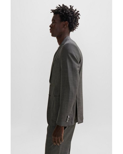 Boss Gray Slim-fit Suit In Micro-patterned Virgin Wool for men