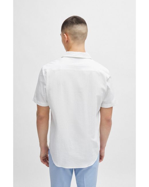 HUGO White Relaxed-fit Shirt In Stretch-cotton Seersucker for men