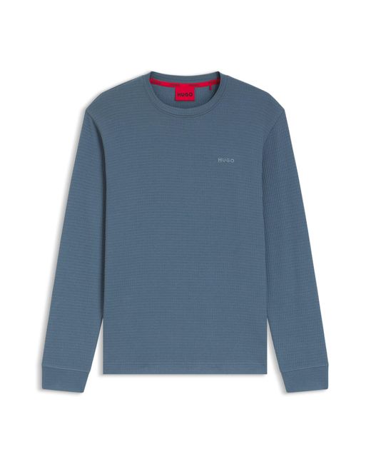 HUGO Pyjama-Shirt Aus Baumwoll-Mix Mit Waffelstruktur in Blue für Herren