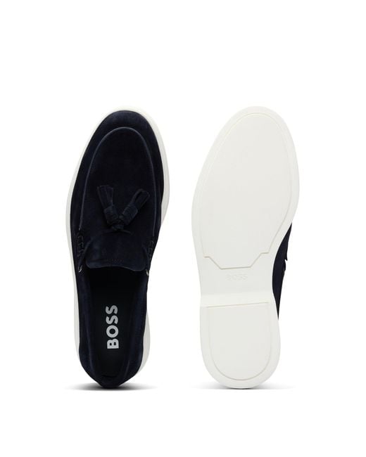 Boss Blue Suede Slip-on Loafers With Tassel Trim for men