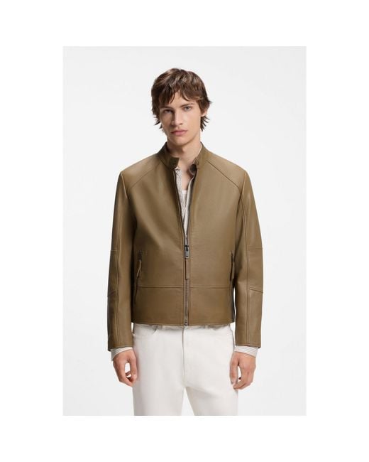 HUGO Brown Slim-Fit Racer Jacket for men