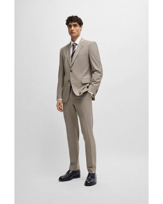 Costume Slim Fit en tissu stretch à micro motif Boss pour homme en coloris Gray