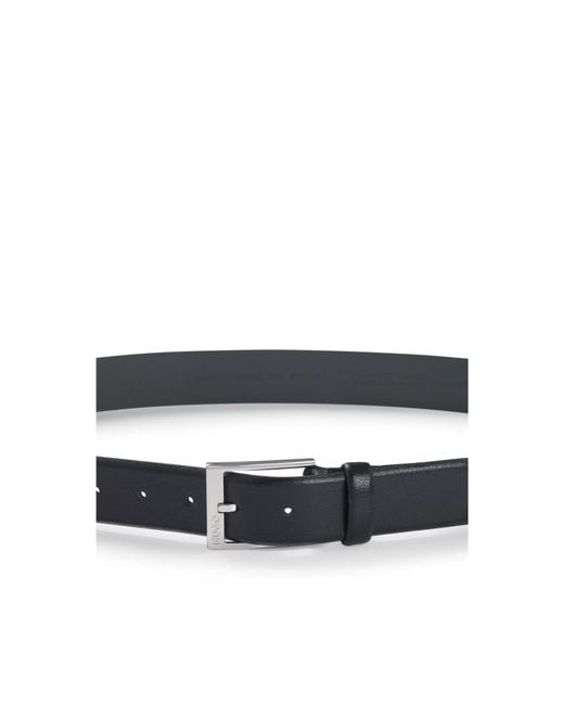 HUGO Black Grained-Leather Belt With Logo-Engraved Buckle for men
