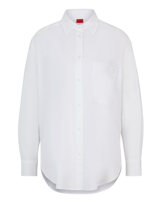 HUGO White Oversized-fit Blouse In Cotton Canvas With Point Collar