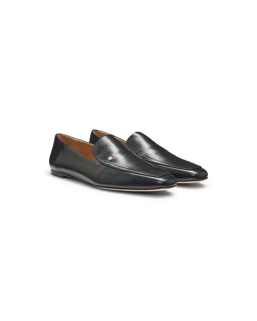 Boss Black Leather Loafers With Double B Monogram Trim