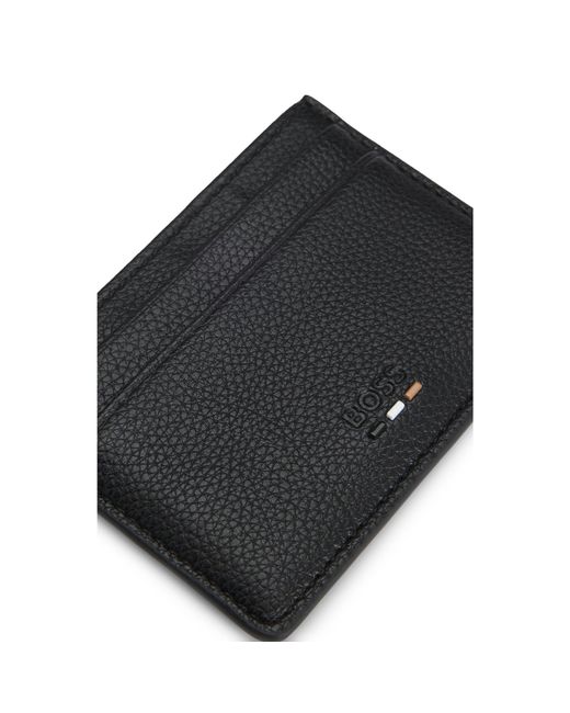 Boss Black Grained Faux-Leather Card Holder With Signature-Stripe Trim for men