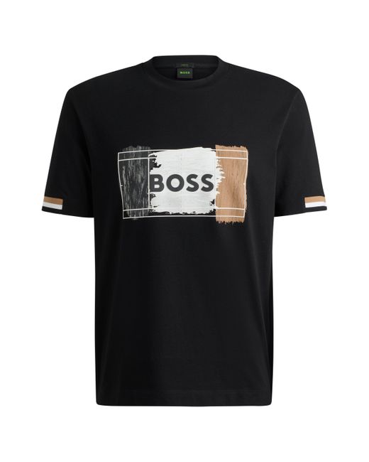 Boss Black Cotton-jersey T-shirt With Signature Artwork for men