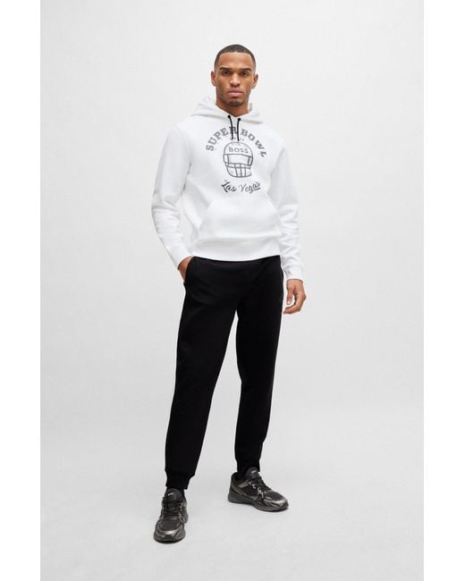 Boss White X Nfl Cotton-blend Hoodie With Metallic Print for men