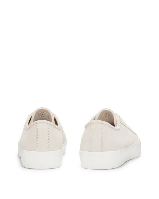 Boss White Suede Lace-up Trainers With Branded Eyelets