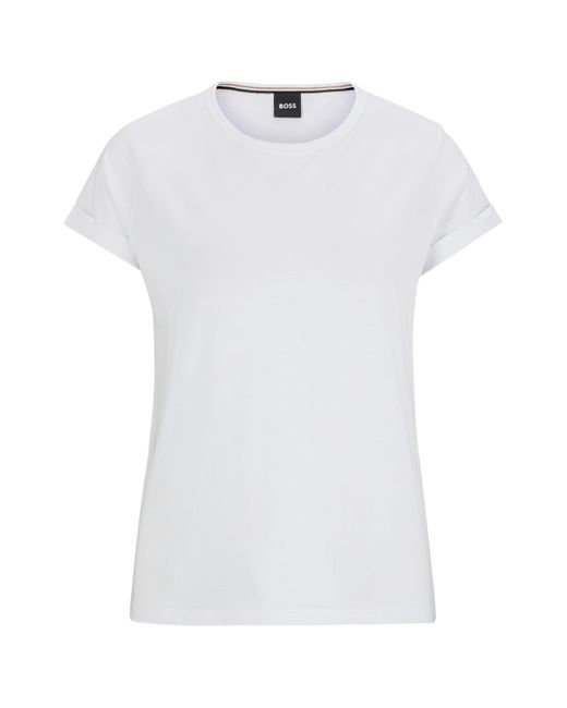 Boss White T-Shirt aus Baumwoll-Jersey mit umgeschlagenen Ärmelbündchen