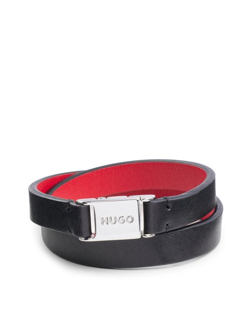 HUGO Red Double-wrap Italian-leather Cuff With Branded Closure for men
