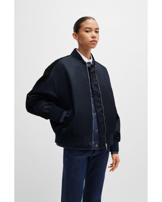 Boss Blue Water-repellent Bomber Jacket With Zipped Sleeve Pocket