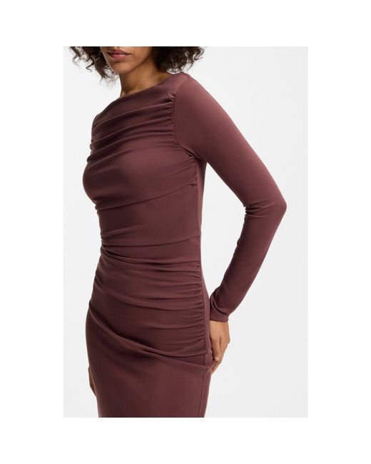 HUGO Red Slim-Fit Jersey Dress With Ruffle Detail