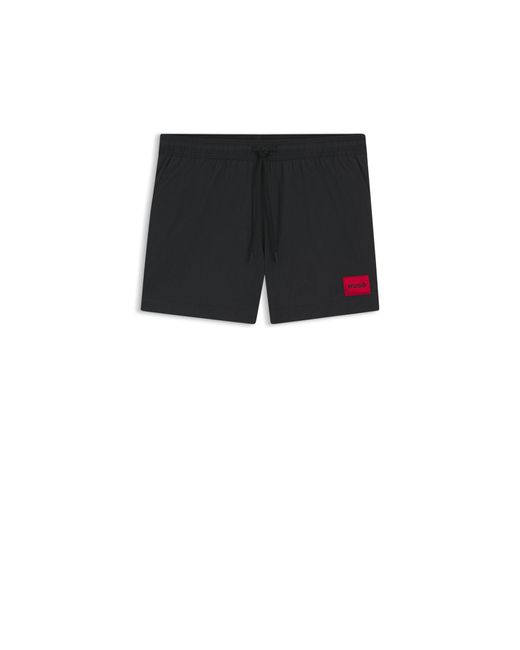 HUGO Black Quick-Drying Swim Shorts With Logo Label for men