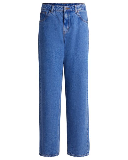 HUGO Blue Relaxed-Fit Jeans aus blauem Stone-washed-Denim