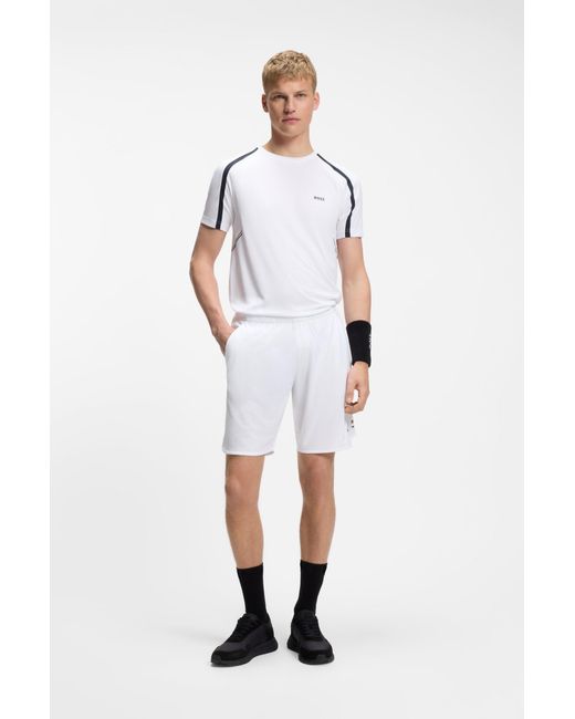 Boss Active Slim-Fit T-Shirt Aus Stretch-Gewebe Mit Kontrastfarbenen Akzenten in White für Herren