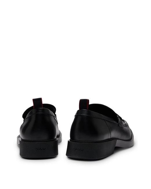 HUGO Black Leather Slip-on Moccasins With Tassel And Chain for men