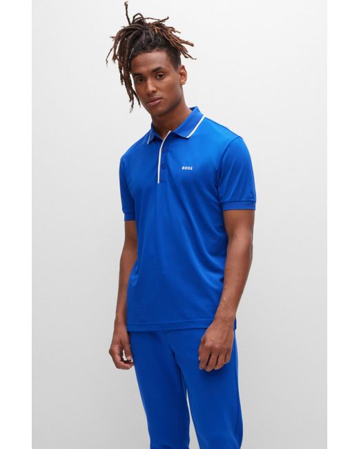 BOSS by HUGO BOSS Performance-stretch Polo Shirt With Glow Detail in Blue  for Men | Lyst