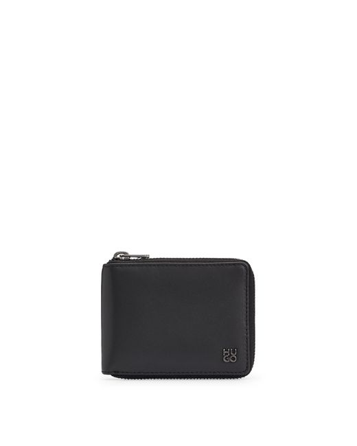 Portefeuille en cuir mat avec fermeture éclair circulaire et logo revisité HUGO pour homme en coloris Black