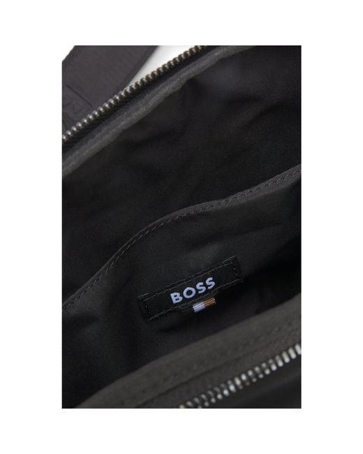 Boss Black Structured Twill Shoulder Bag With Logo Strap for men