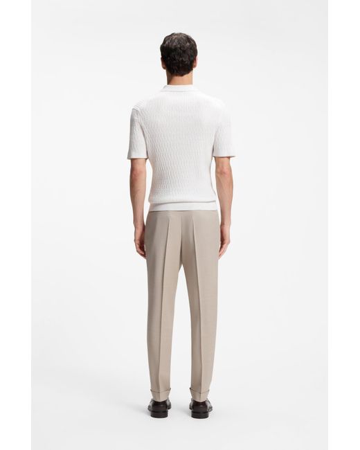Boss Polo-Pullover Aus Baumwolle Mit Kaschmir Und Zopfmuster in White für Herren