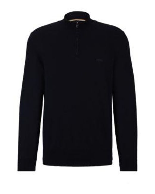Pull En Jersey De Coton À Encolure Zippée Avec Logo Brodé Boss pour homme en coloris Blue