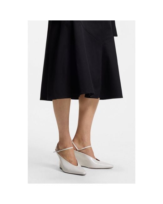 Boss White Glossy Leather Mules With Wedge Heel And Strap