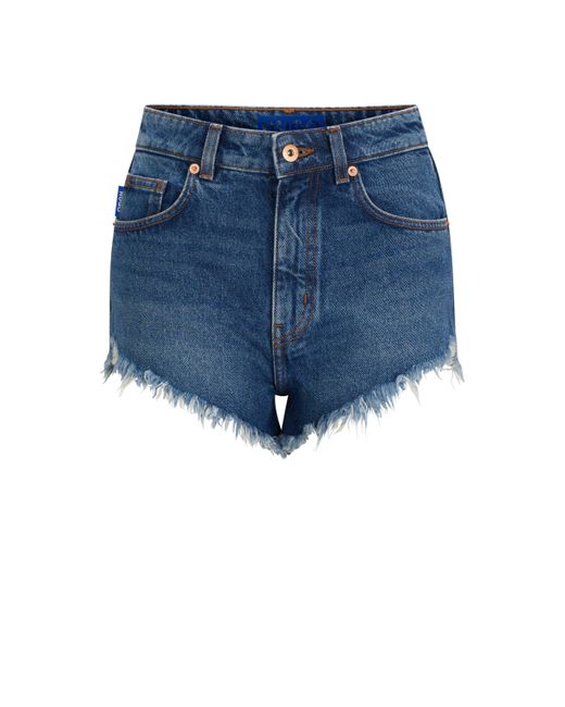 HUGO Regular-fit Shorts In Blue Frayed Denim