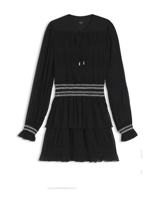 Boss Black Plissee-Kleid Mit Gesmoktem Bund