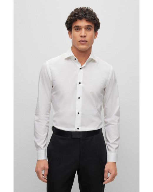 BOSS by HUGO BOSS Slim-fit Overhemd In Een Popeline Van Stretchkatoen in  het Wit voor heren | Lyst NL