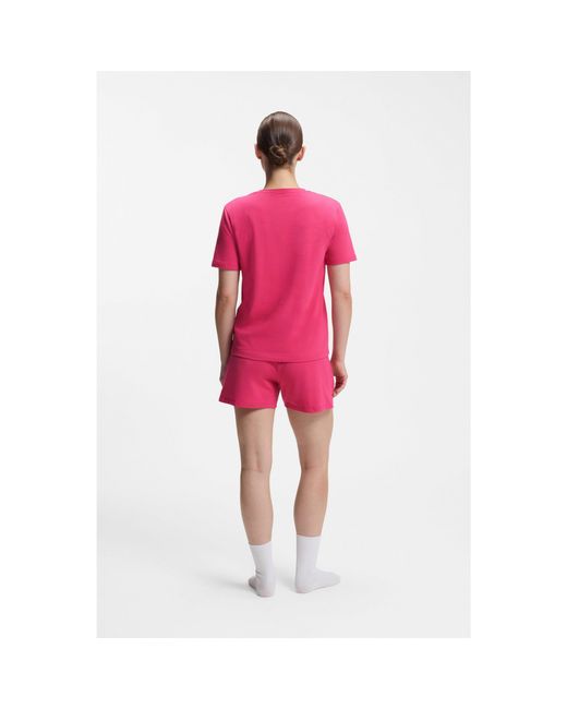 Boss Pink Stretch-Cotton Pyjama T-Shirt With Logo Print