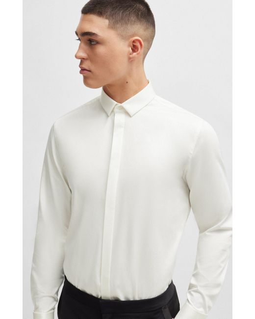 HUGO Extra Slim-Fit Smoking-Hemd aus elastischem Baumwoll-Satin in White für Herren