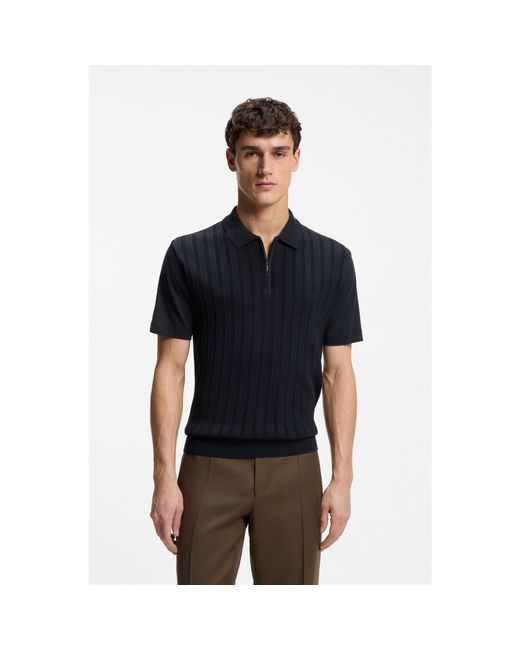 Boss Black Zip-Neck Polo Shirt for men